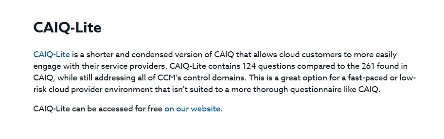 Consensus Assessments Initiative Questionnaire screenshot
