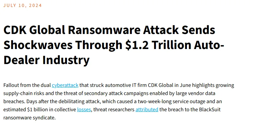 screenshot of a news article about a ransomware attack