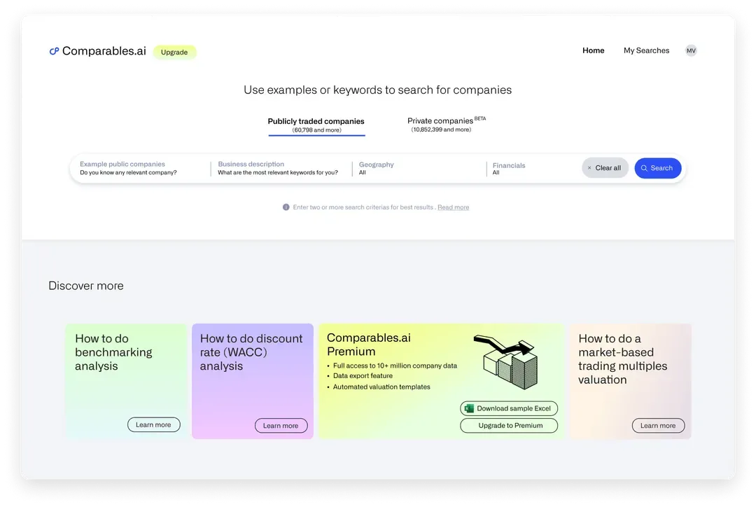 Comparables.ai tool screenshot