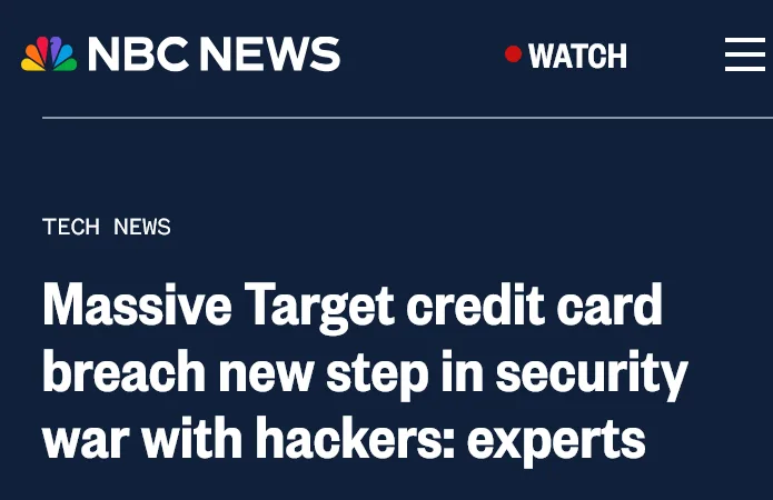screenshot of an article about a target credit card breach