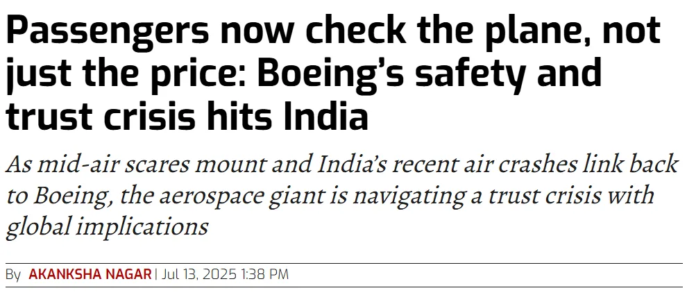 screenshot of a news article headline on quality control lapses Boeing and its key supplier Spirit AeroSystems