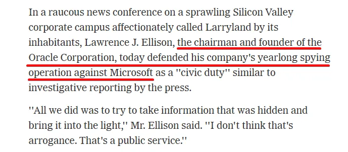 screenshot of a news article about a spying operation against Microsoft