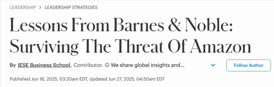 screenshot of a news article on barnes and noble and amazon