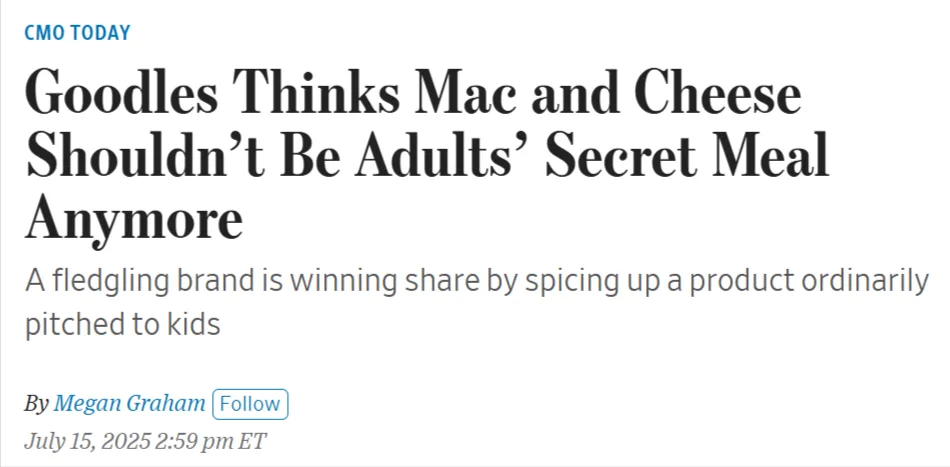 screenshot of a news article on how googles redefined the mac and cheese market
