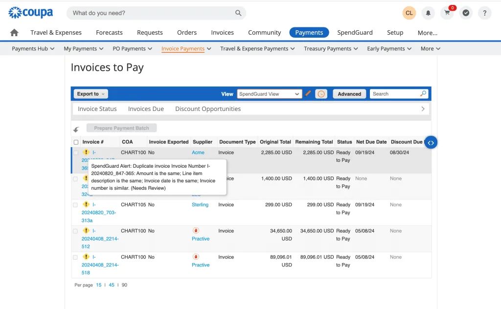 coupa spendguard screenshot