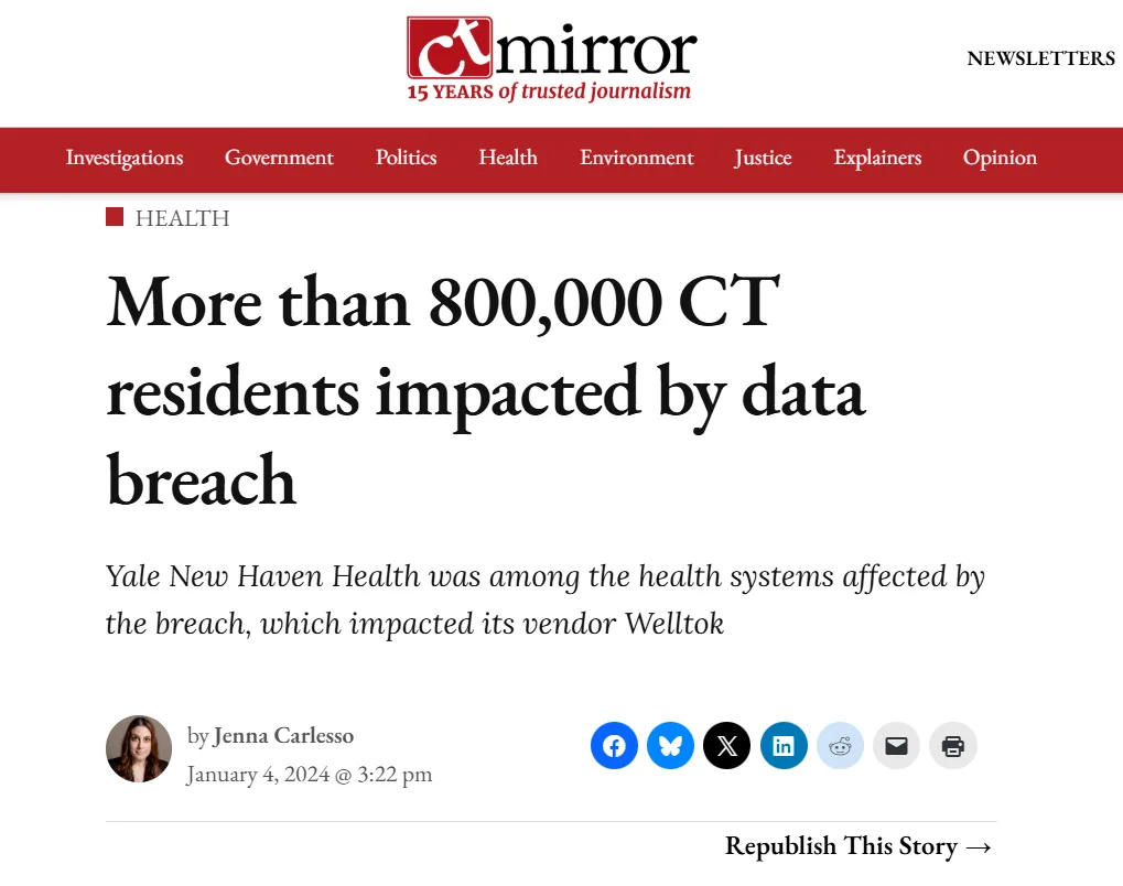 statistics on a data breach in connecticut