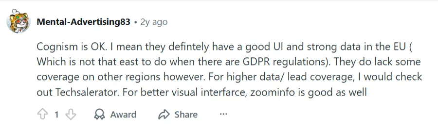 reddit review of cognism