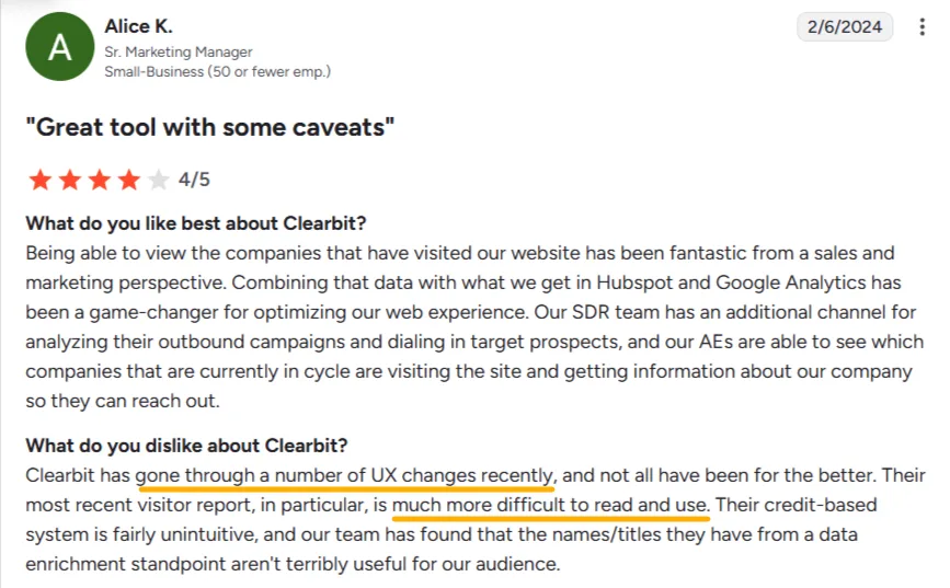 clearbit review screenshot