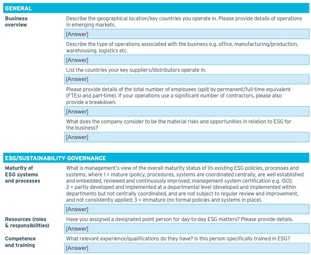 esg questionnaire example
