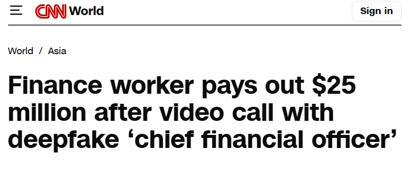 screenshot of a news article about how a multinational firm authorized a fraudulent $25 million payment