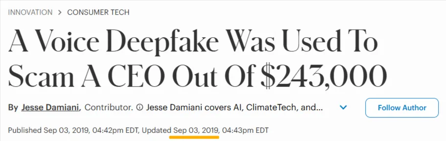 screenshot of a ceo-voice deepfake fraud scheme