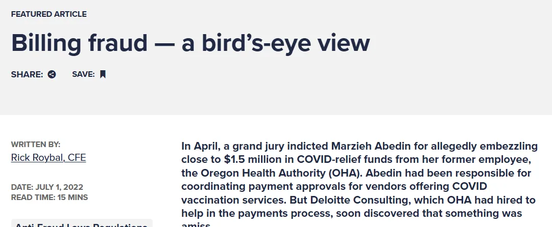 screenshot of a news article on billing fraud