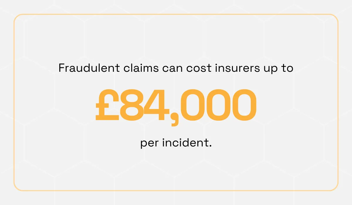statistic showing that the average cost of a fake claim reaches £84,000 per incident