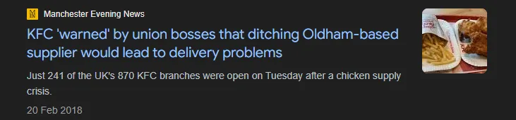 screenshot of a news article on kfc supplier