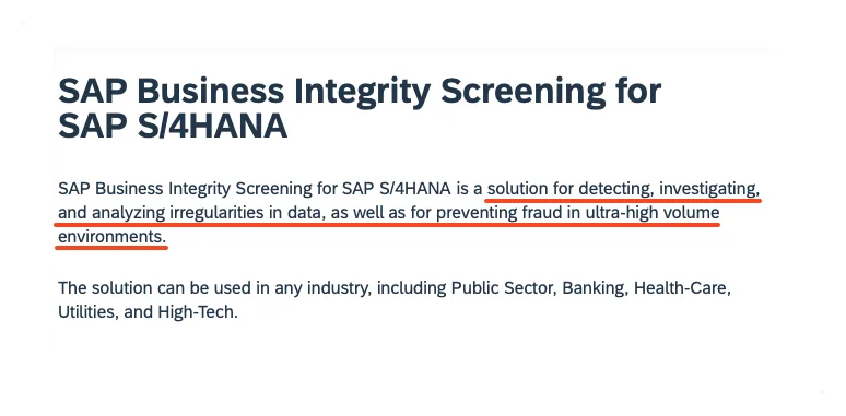SAP Business Integrity Screening screenshot