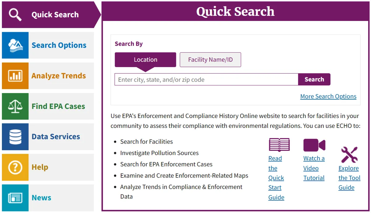 ECHO EPA dashboard