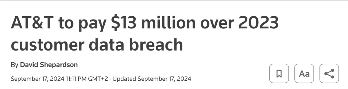 AT&T customer data breach settlement news headline screenshot