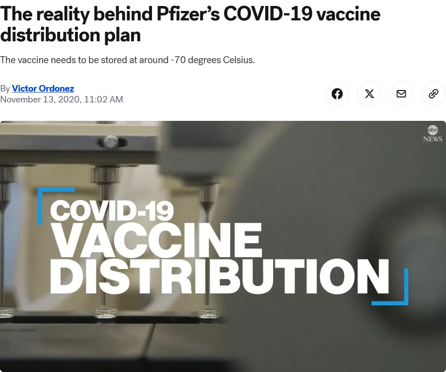 screenshot of a news article on the Pfizer COVID-19 vaccine distribution