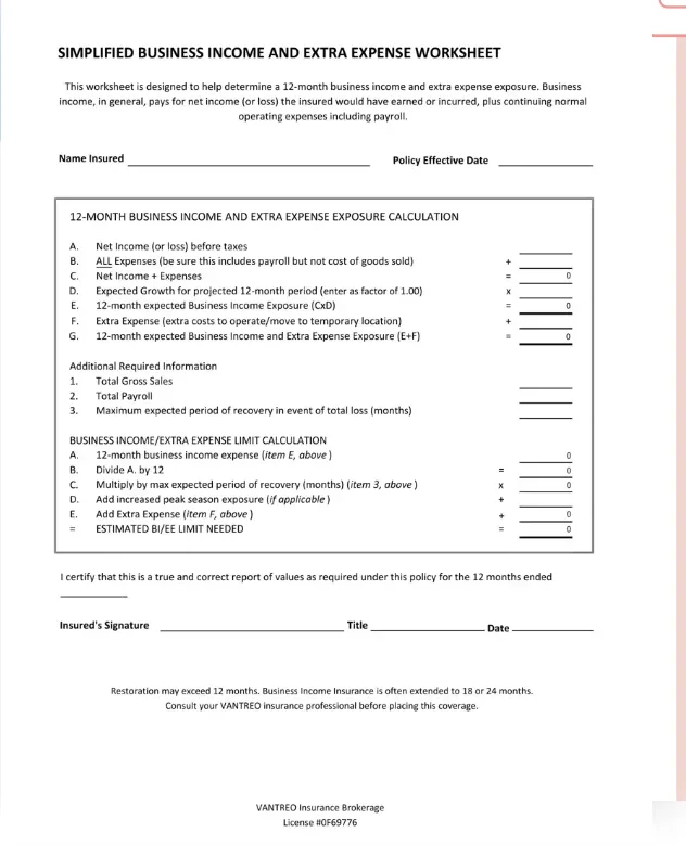 business income sheet example