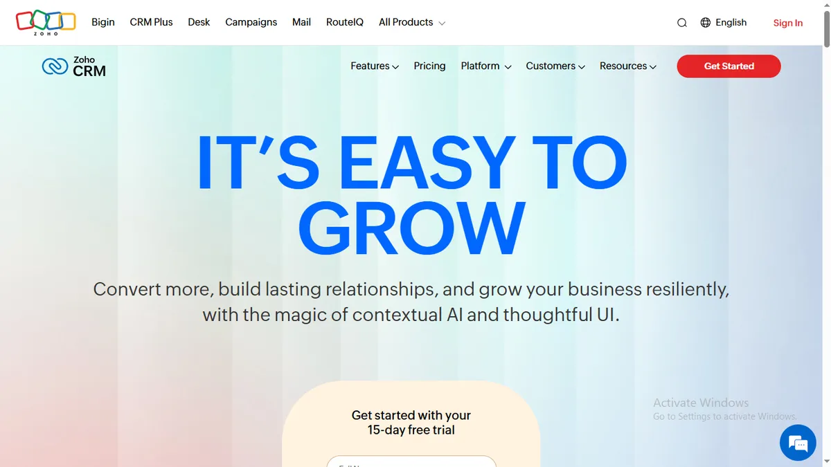 zoho crm screenshot