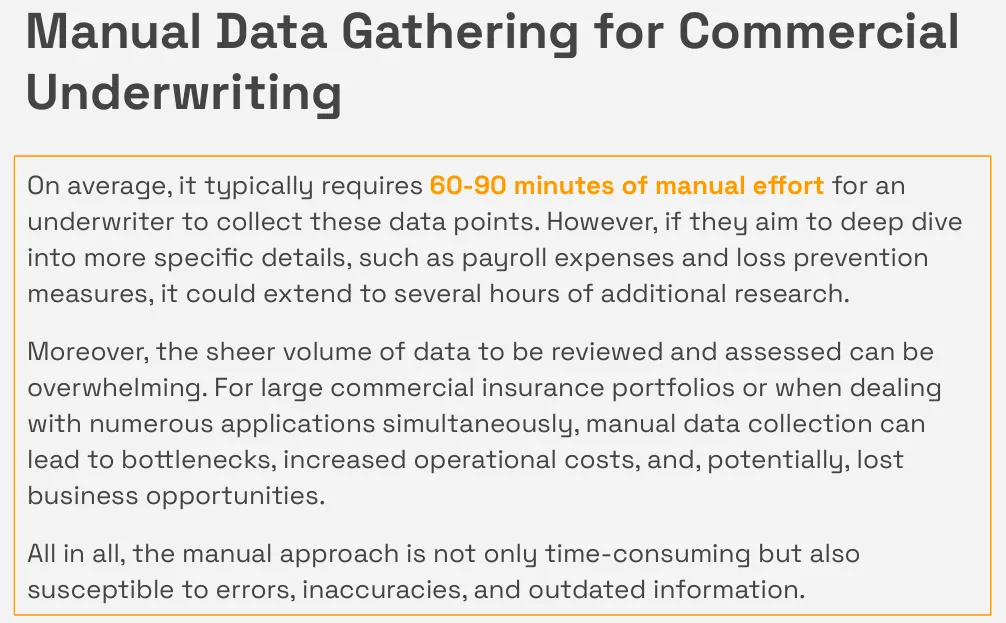 manual data gathering for commercial underwriting