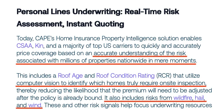 a snippet commenting on CAPE's Home Insurance Property Intelligence solution