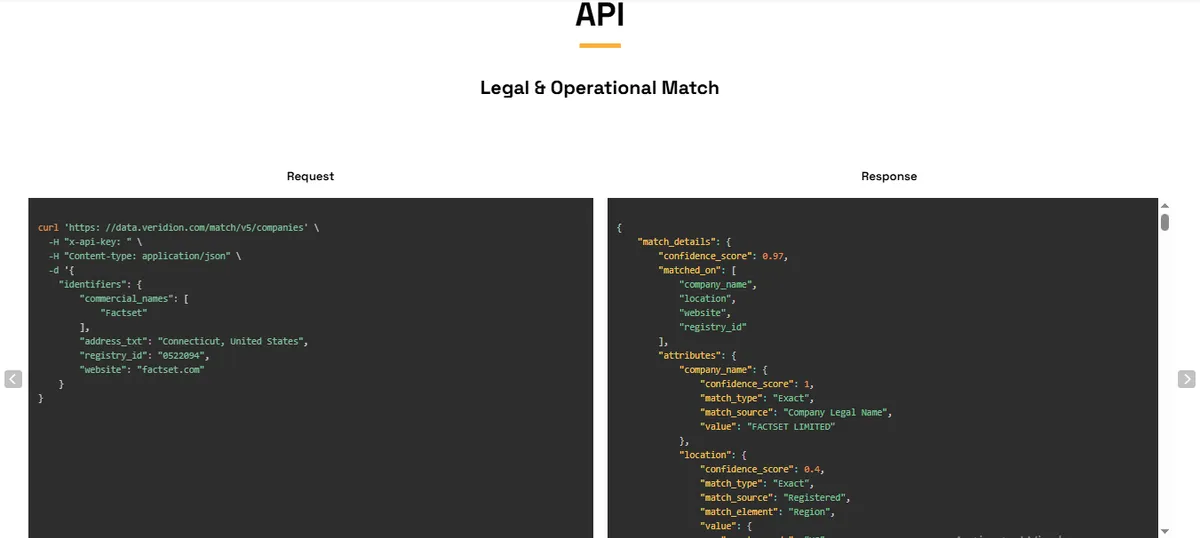 veridion api screenshot