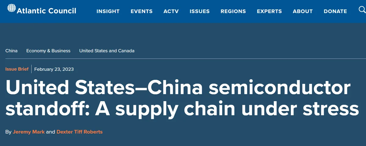 Atlantic Council report headline on US–China semiconductor supply chain tensions