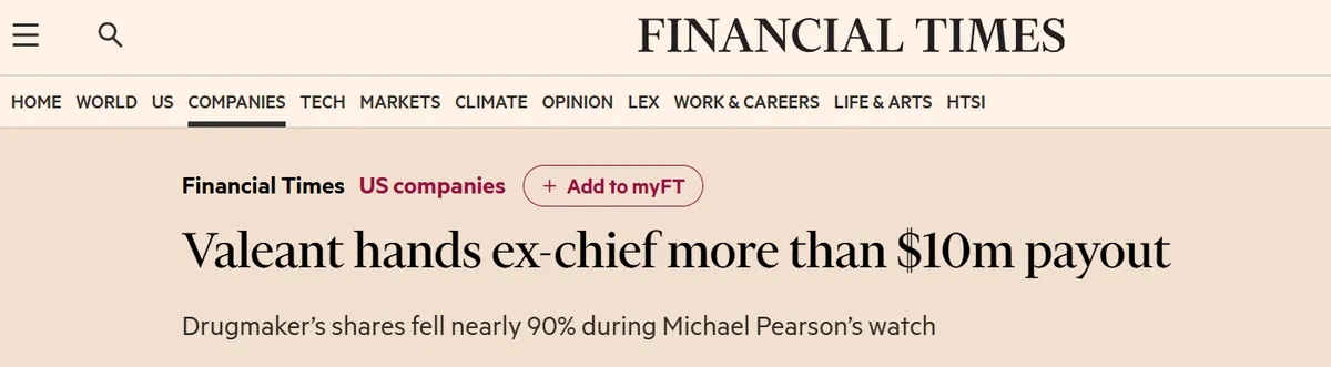 Financial Times Valeant payout headline
