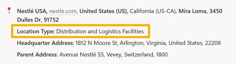 Distribution and logistics facility location type example screenshot