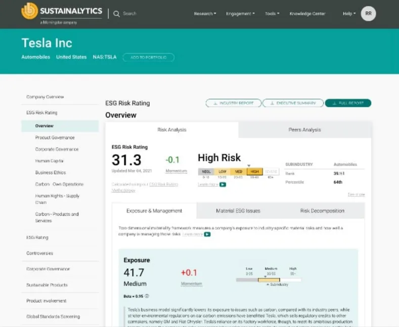 Sustainalytics dashboard