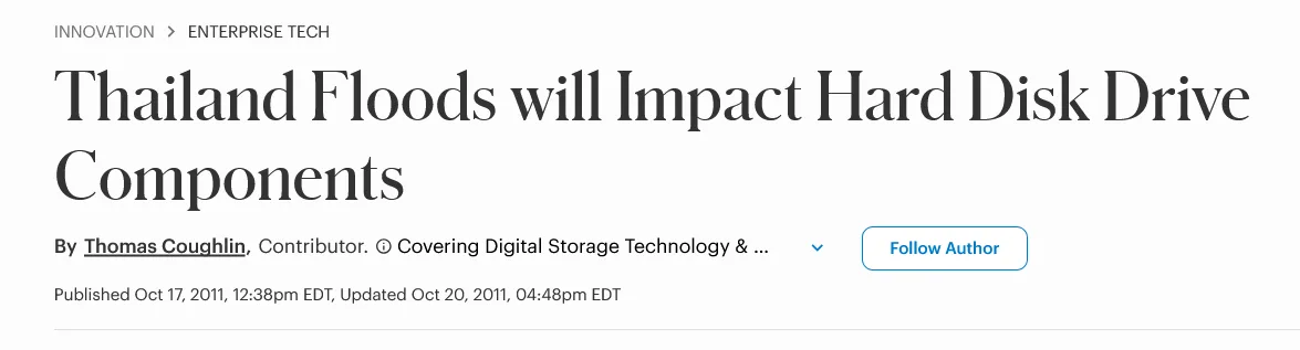 Thailand floods impacting HDD supply news headline