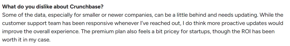 Crunchbase user review on G2