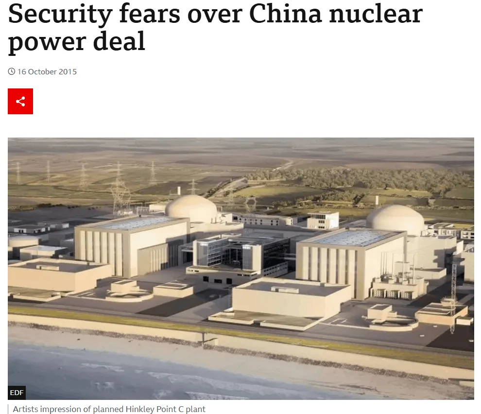 Security concerns over China nuclear power deal with image of planned nuclear plant news article