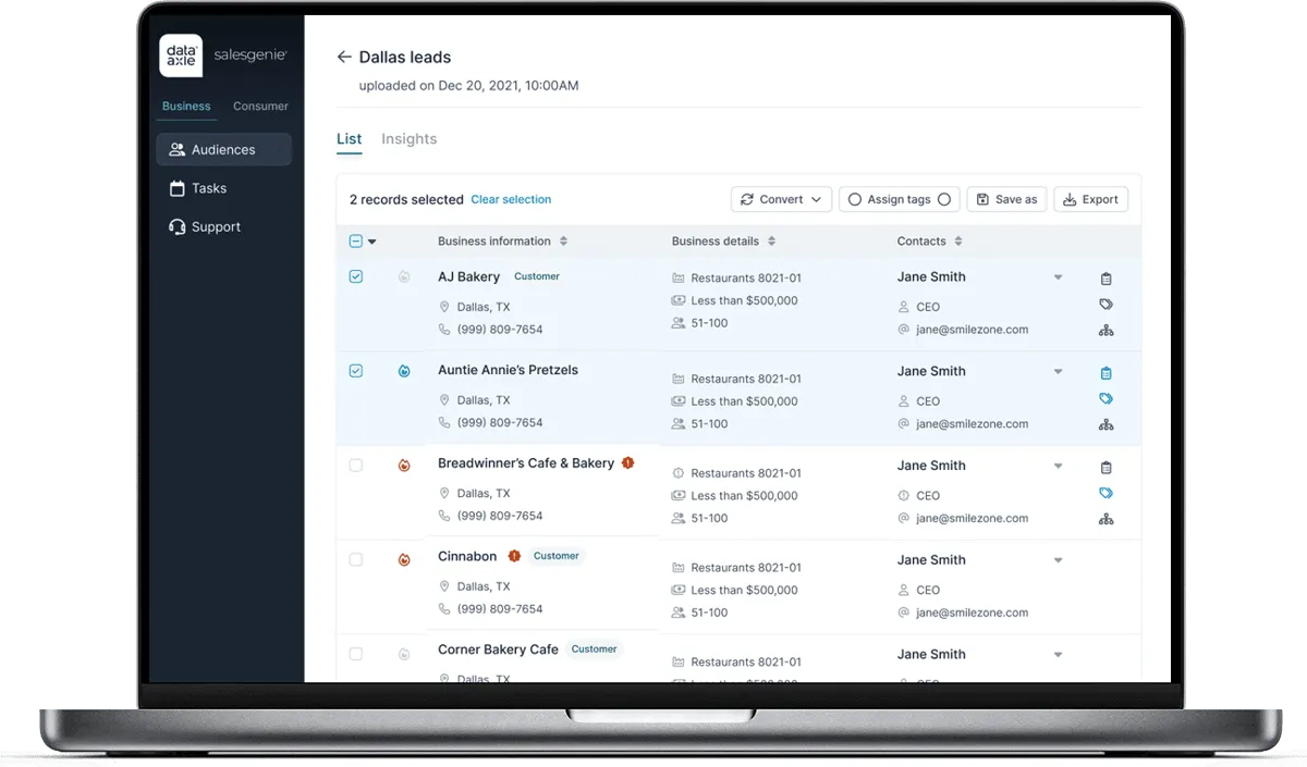 Data Axle dashboard