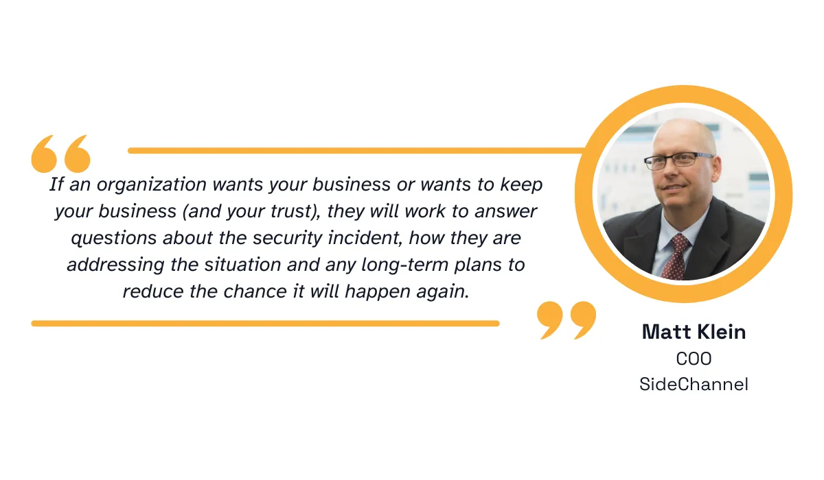 quote on how vendors who want to earn the trust of their customers need to be transparent about security incidents