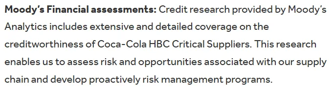 a screenshot showing how coca cola is using credit research from Moody's Analytics to continuously monitor supplier health