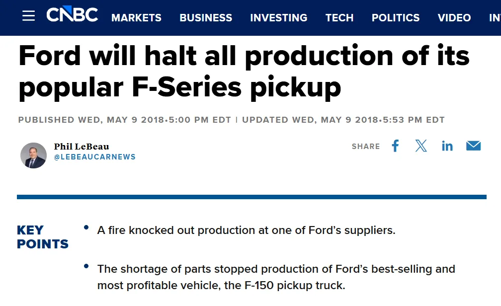Ford will halt all production of its popular F-Series pickup news article headline
