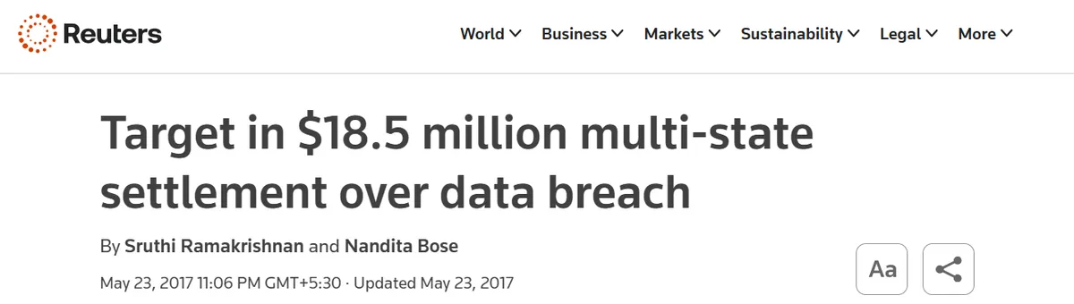 Target in $18.5 million multi-state settlement over data breach news article headline