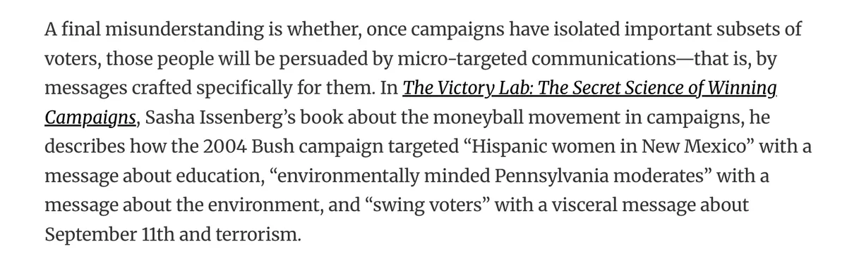 Excerpt explaining micro-targeted campaign messaging in political marketing