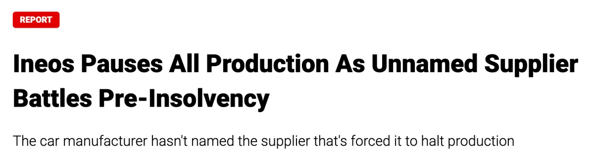 screenshot of a news article on production being halted