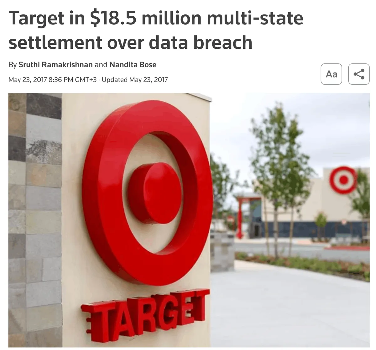 Target in $18.5 million multi-state settlement over data breach news article headline