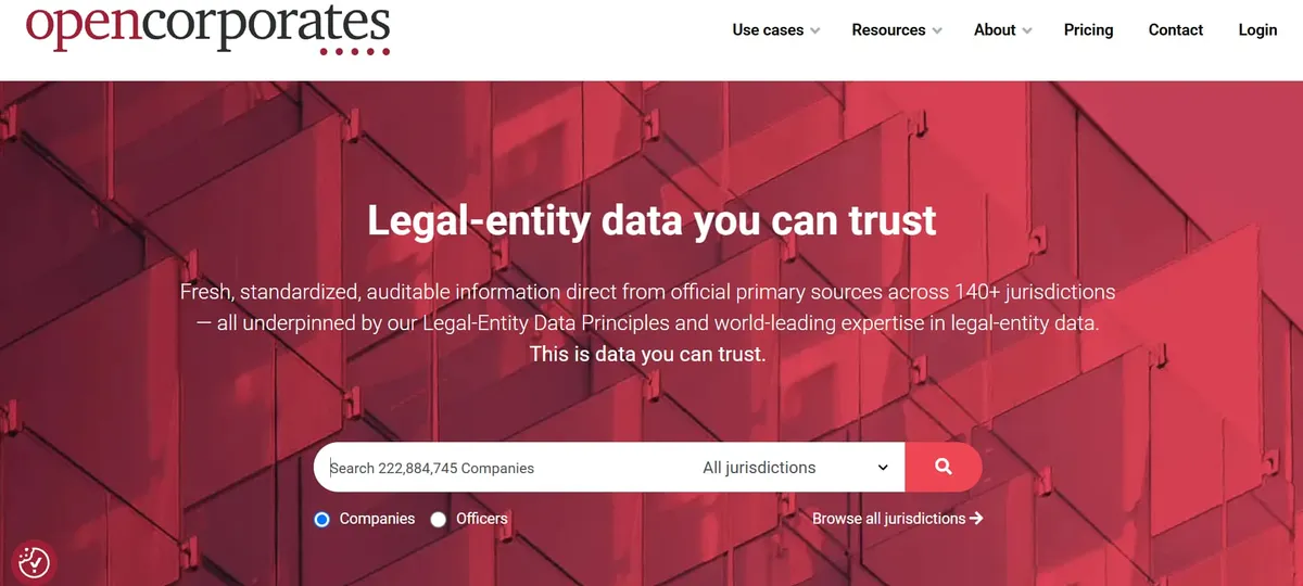 OpenCorporates dashboard