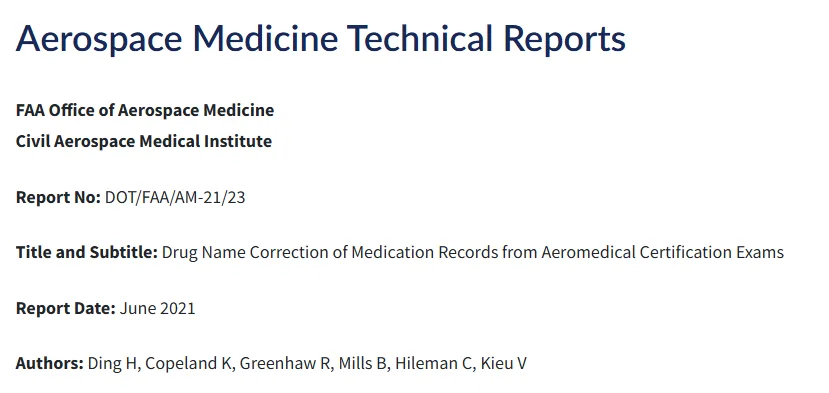 Drug Name Correction of Medication Records from Aeromedical Certification Exams