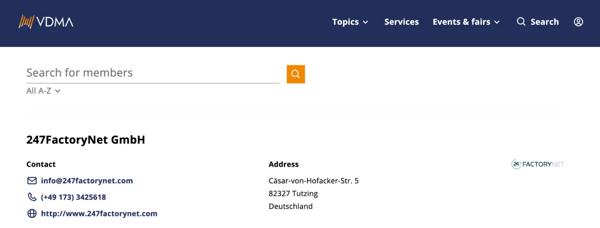 VDMA dashboard