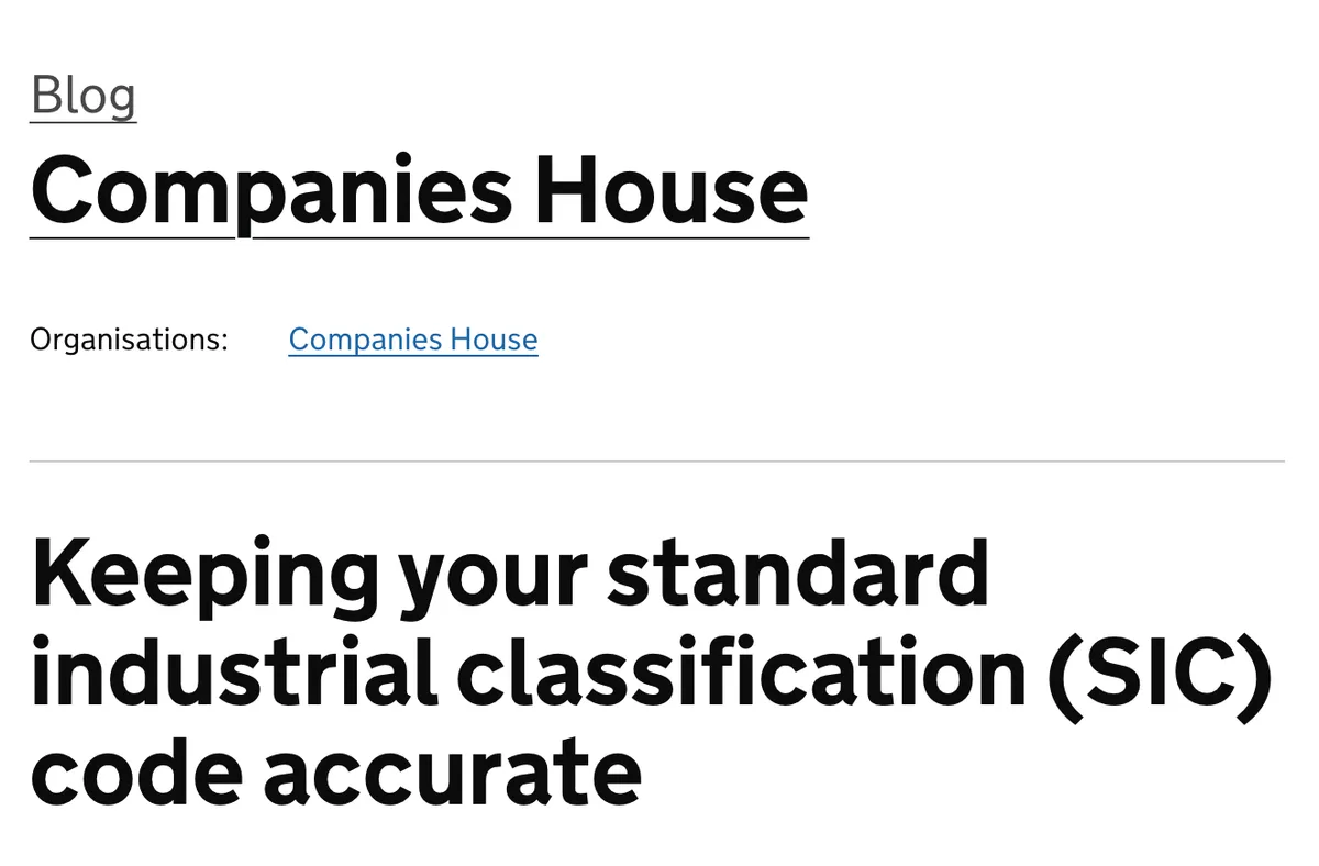 Companies House SIC code accuracy blog screenshot