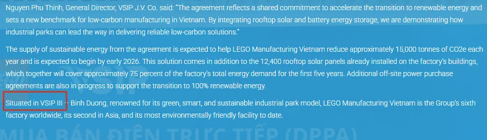 LEGO Manufacturing Vietnam located in VSIP III industrial park