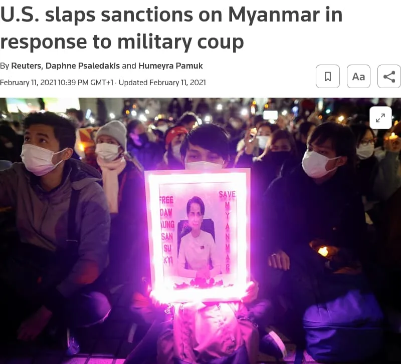 Reuters article on U.S. sanctions against Myanmar after the military coup