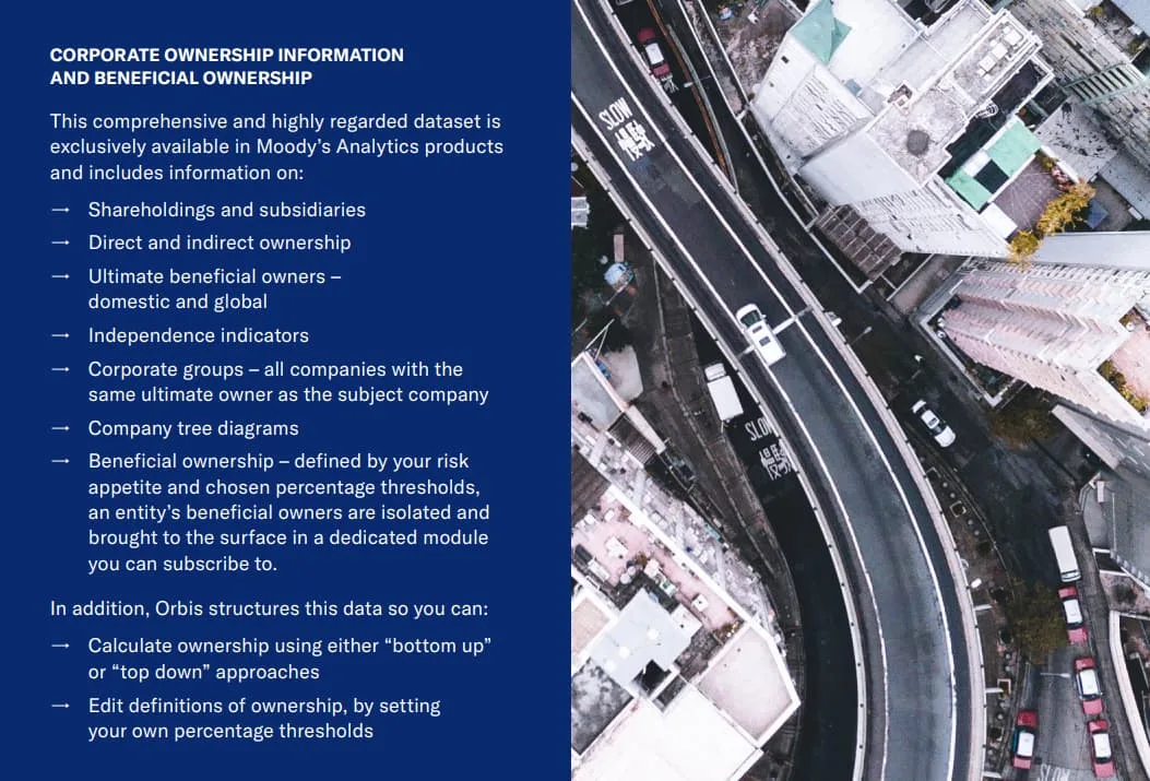 Moody's Orbis dashboard