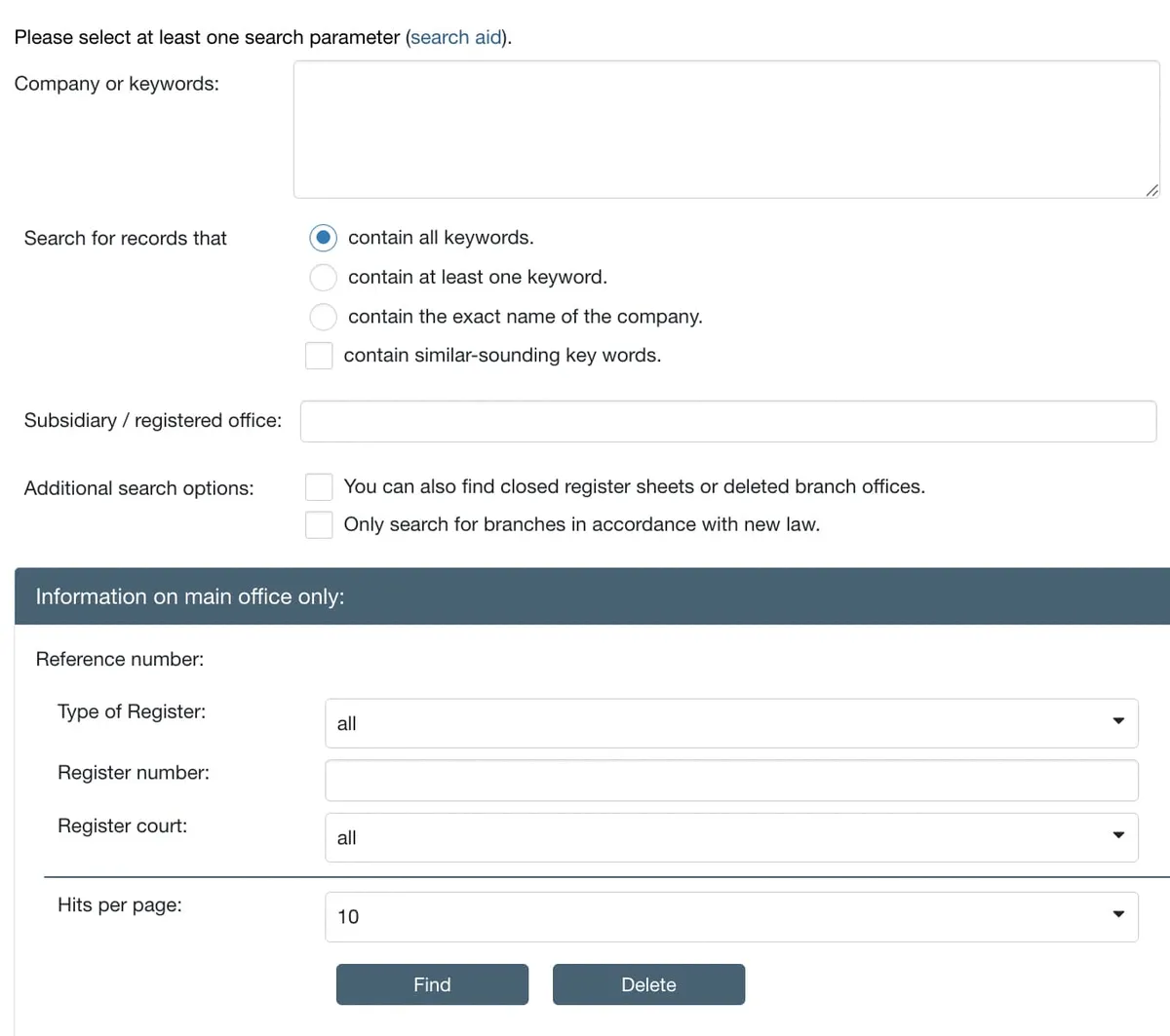 Handelsregister dashboard